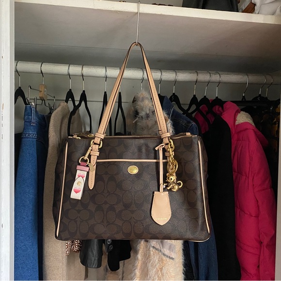 Coach Handbags - Coach Signature Peyton Jordan Double Zip Bag Brown Tan.